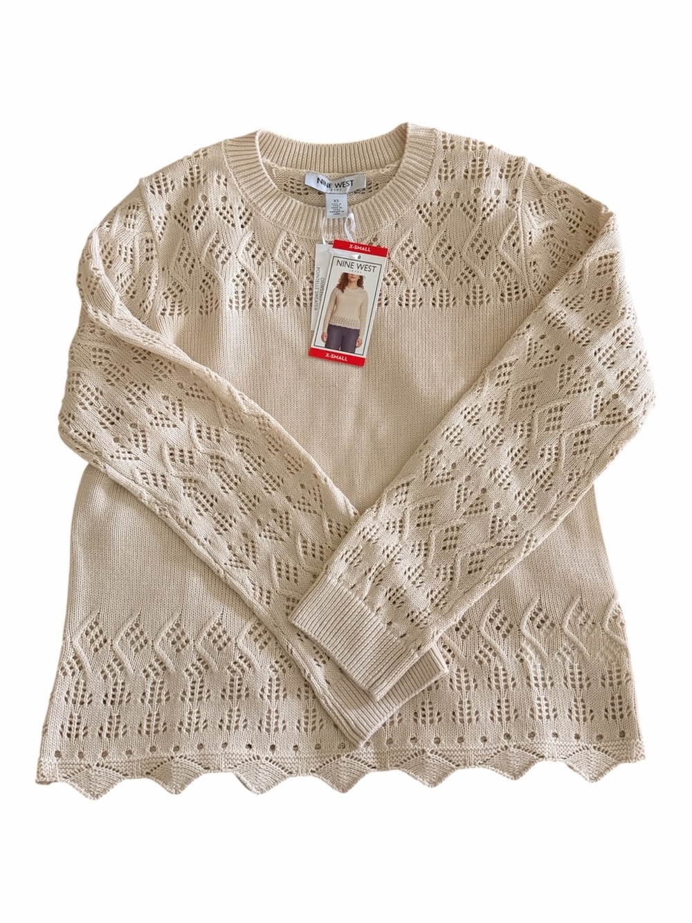 Nine West Cream Pointelle Knit Sweater
